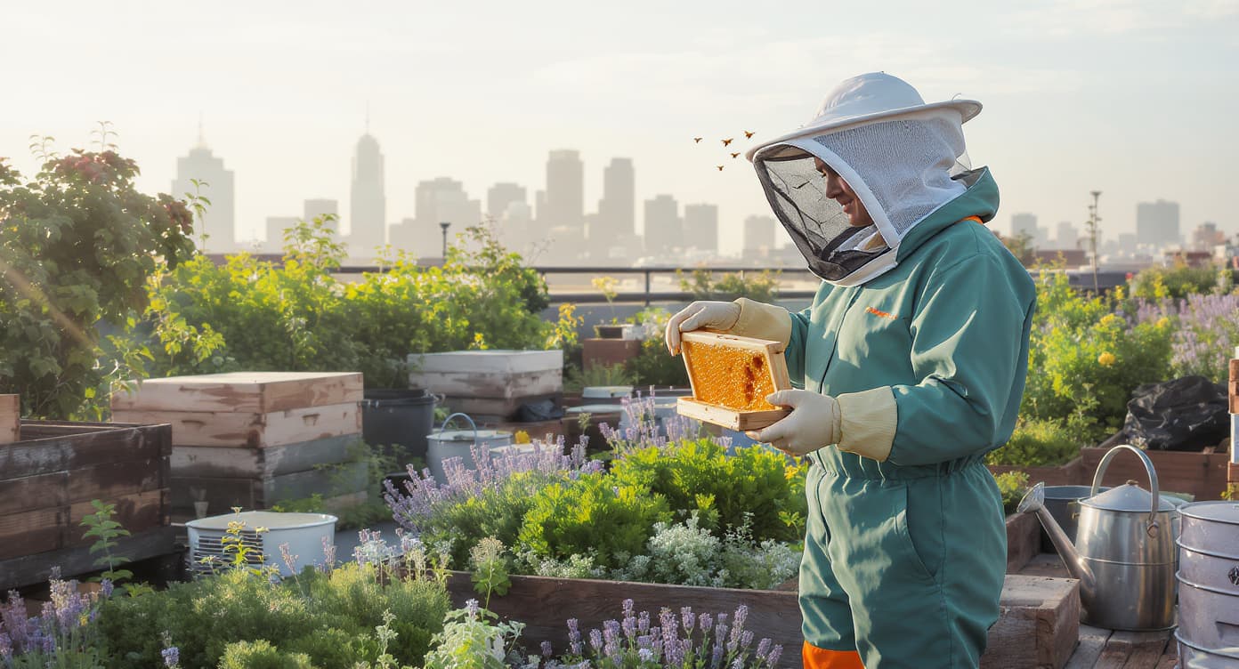 Rooftop Beekeeping Suit Try-On