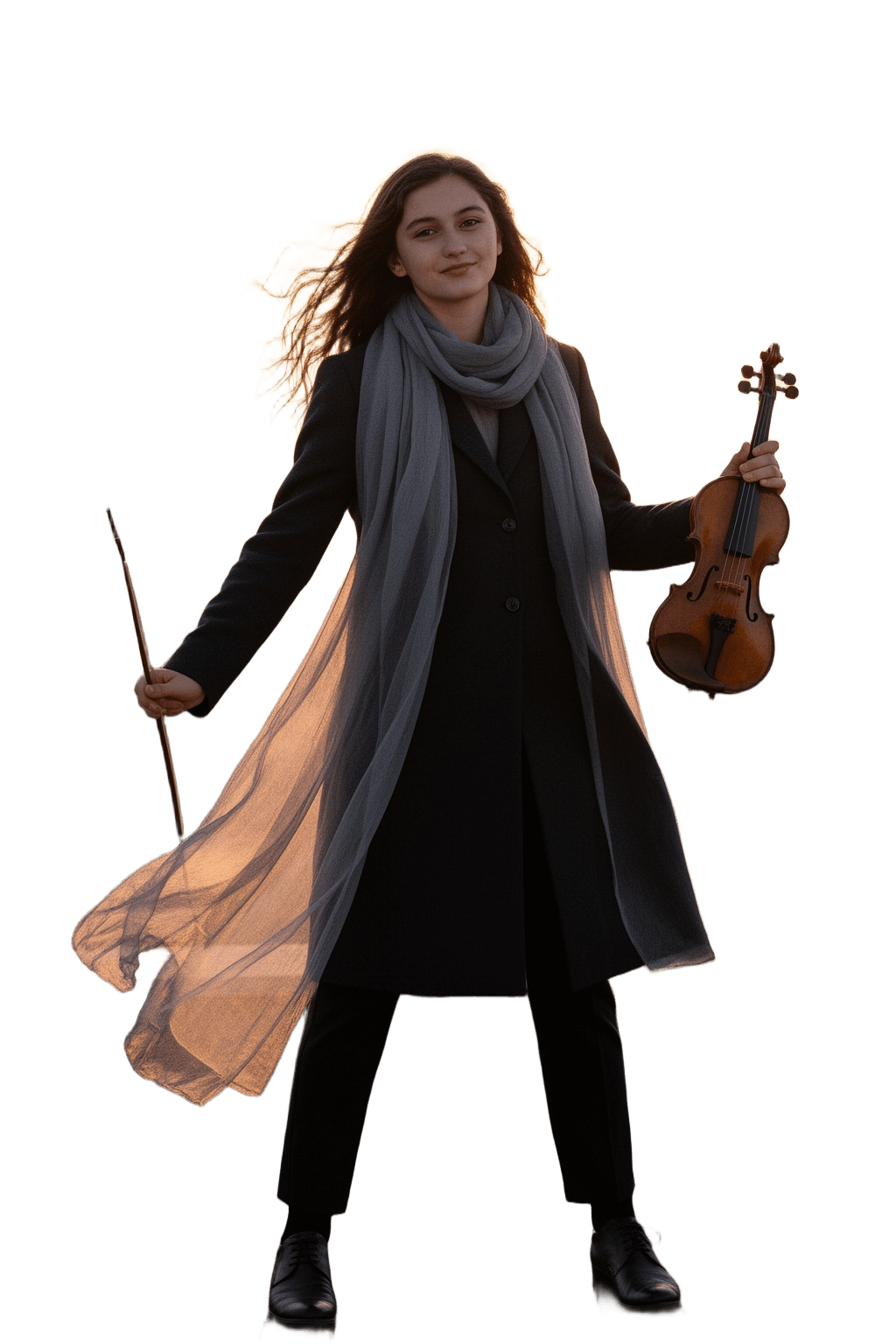 Windblown Violinist on Rooftop
