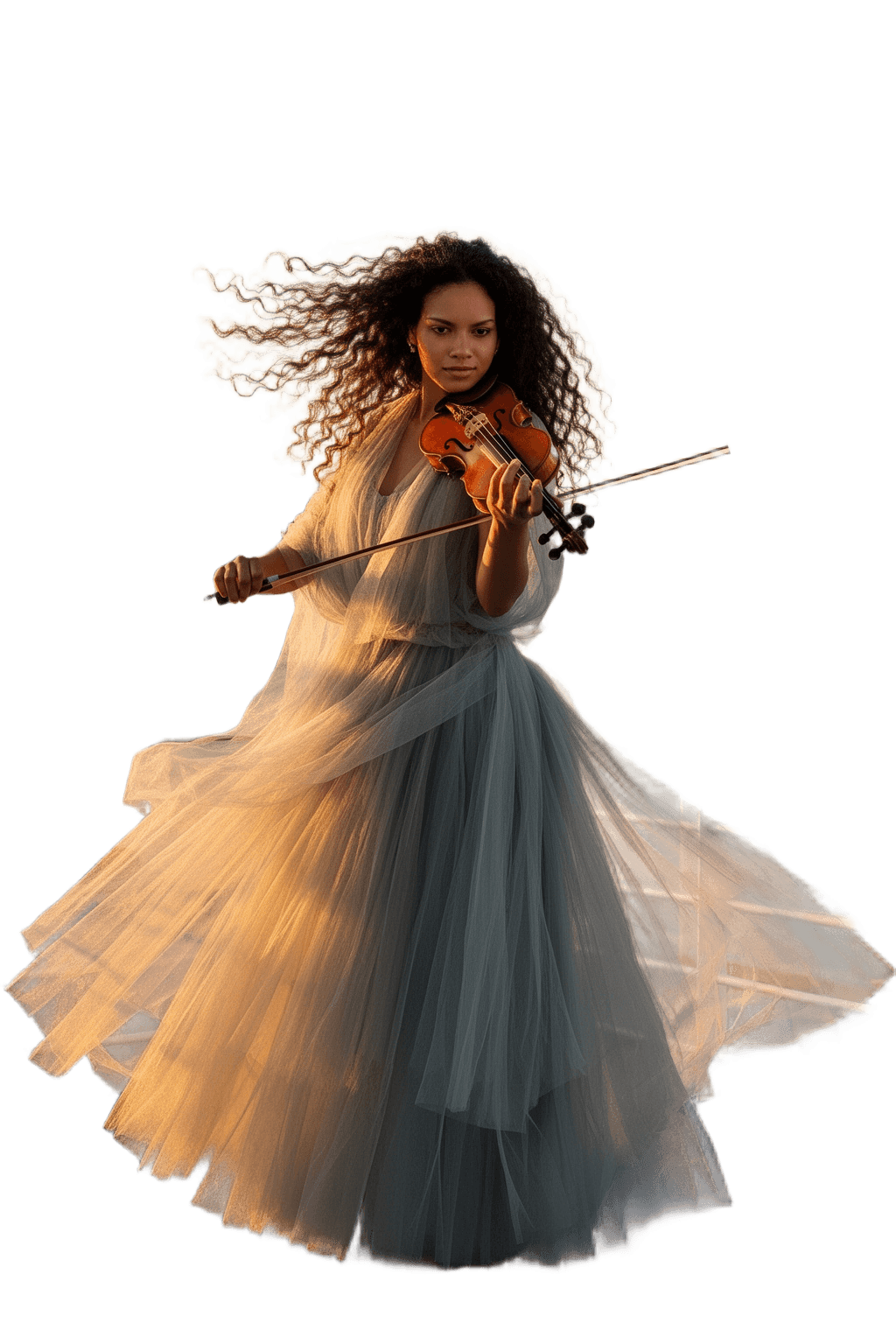 Windblown Violinist With Tulle
