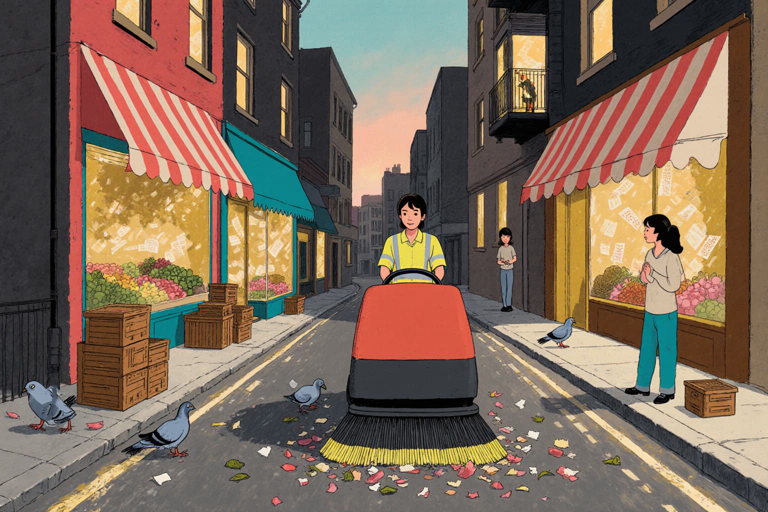 Night Street Sweeper Picture-Book Spread