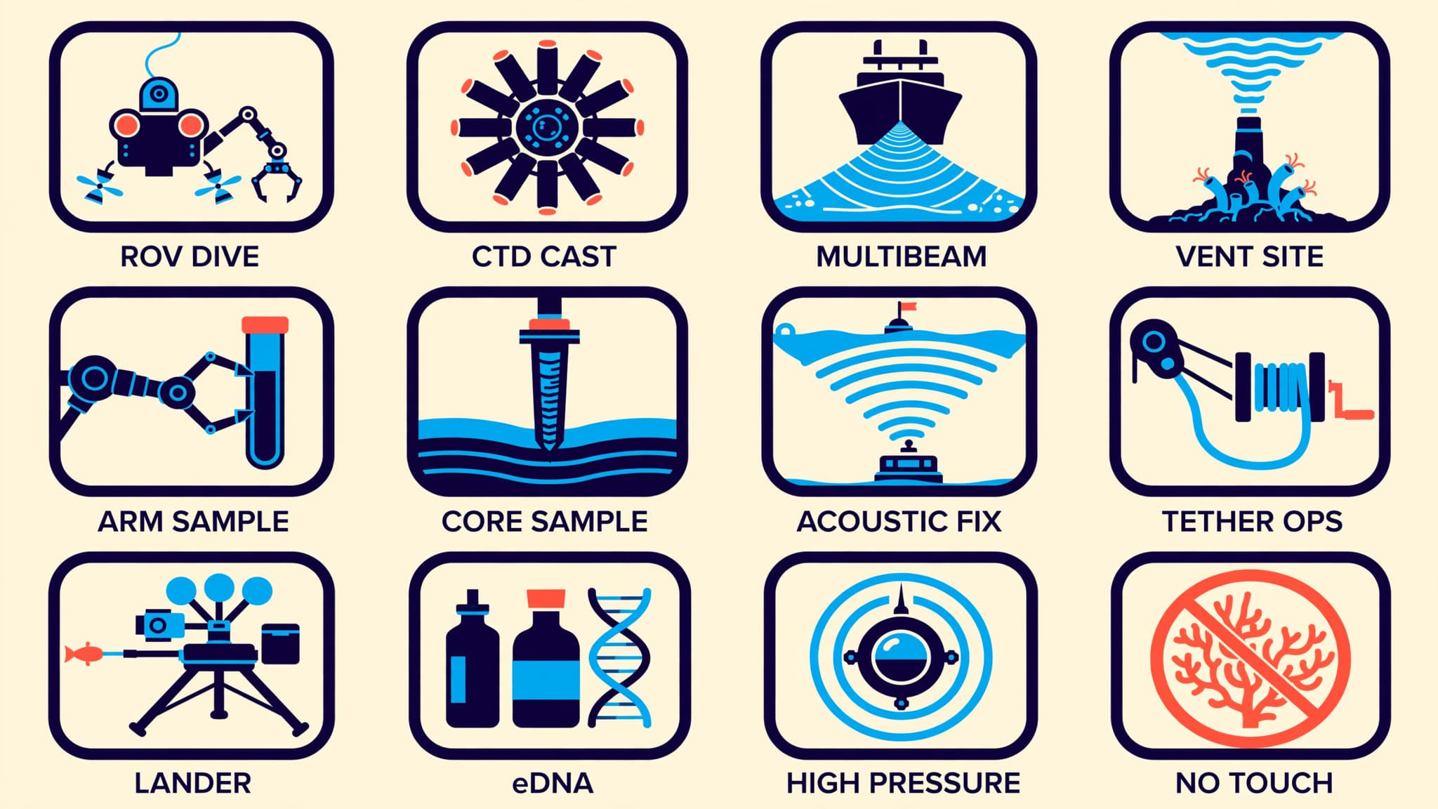 Deep-Sea Research Mission Icon Set