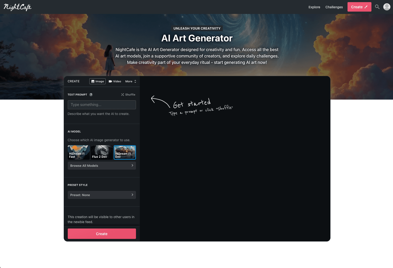 NightCafe creator workspace
