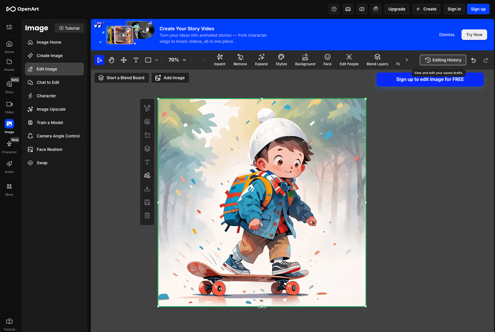 OpenArt editor with generation controls