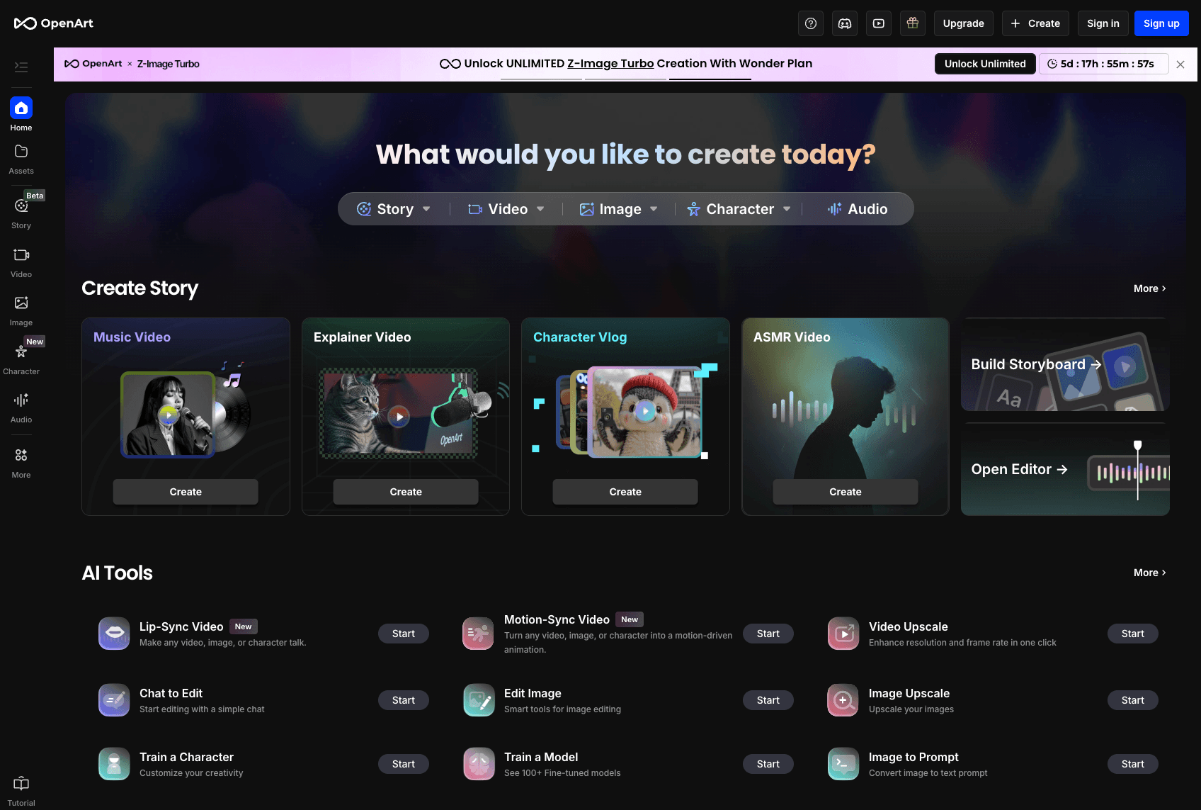 OpenArt homepage