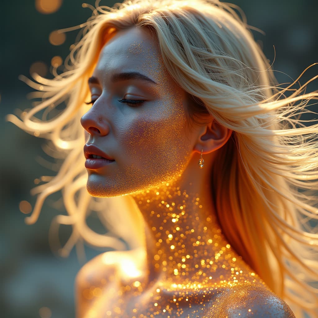 AI Generated - Woman with golden glitter makeup