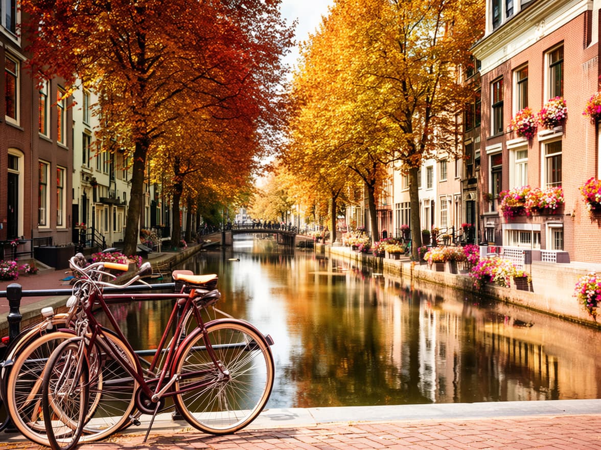 Autumn Canal Bicycle Scene