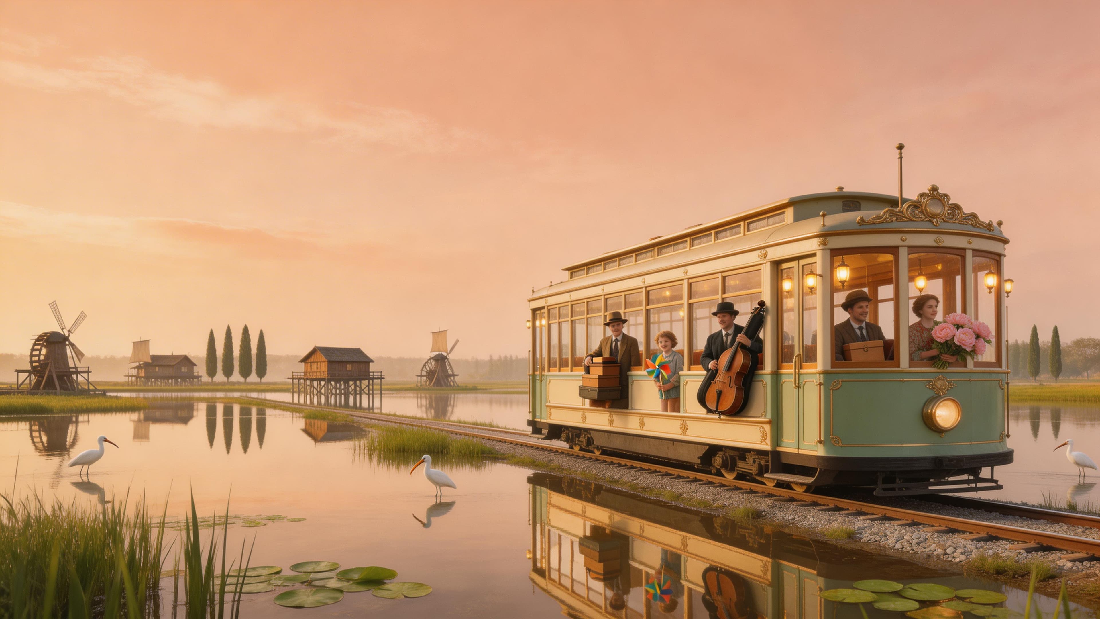 Gilded Tram Through Floodplain