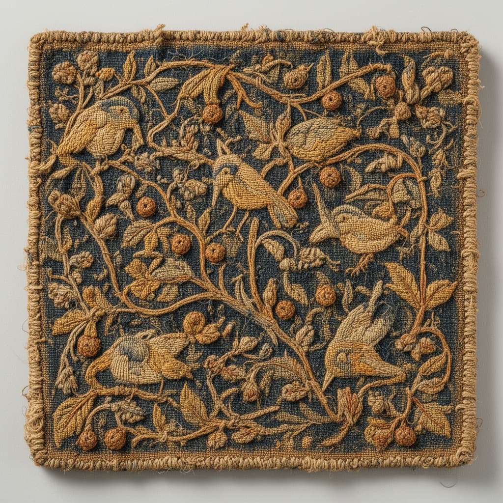 Embroidered Botanical Tapestry Panel