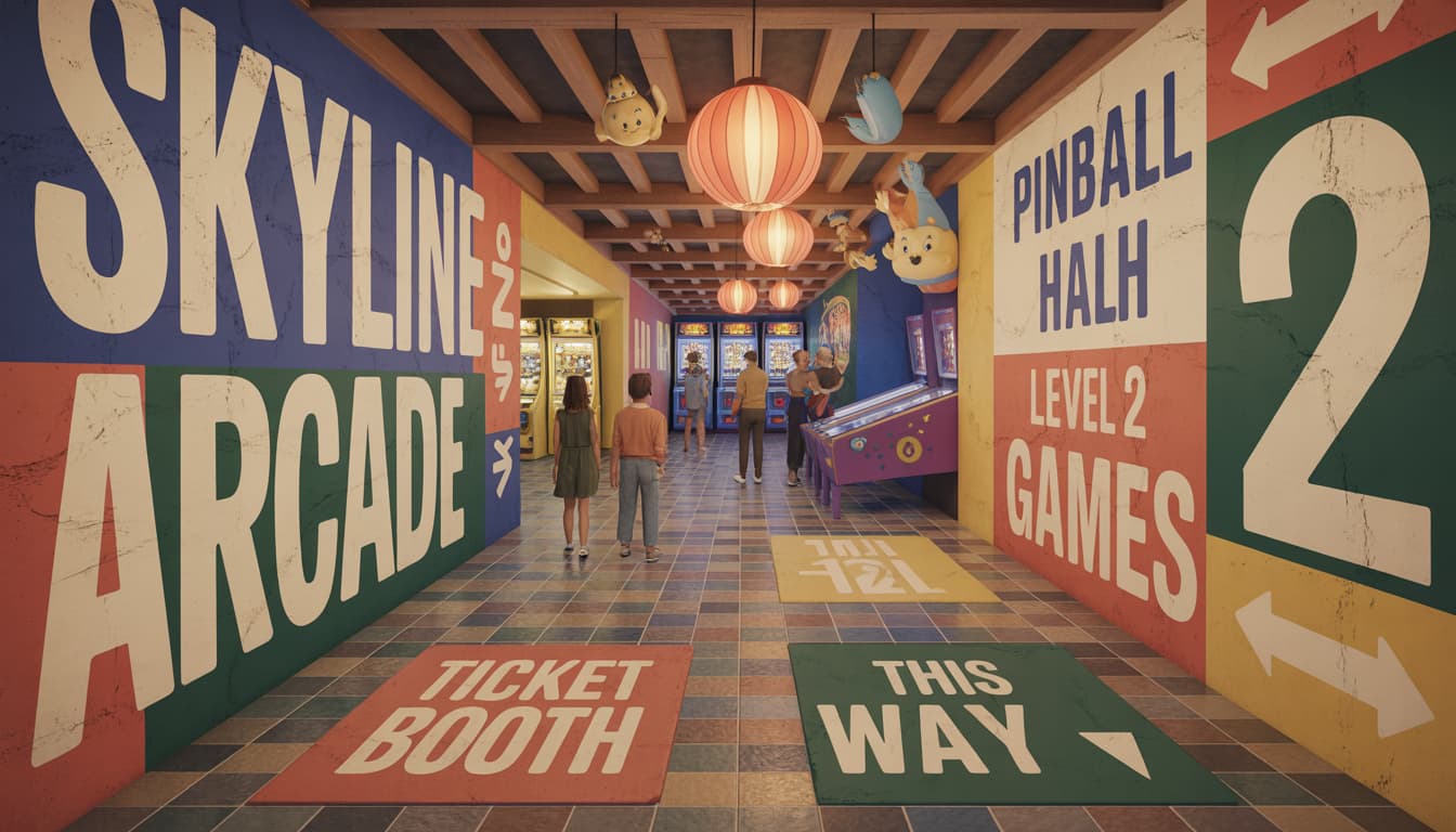Hand-Painted Arcade Wayfinding Mural