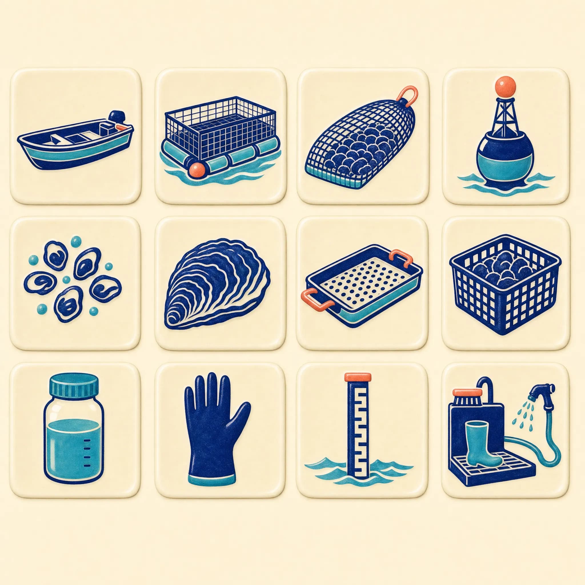 Tidal Aquaculture Operations Icon Set