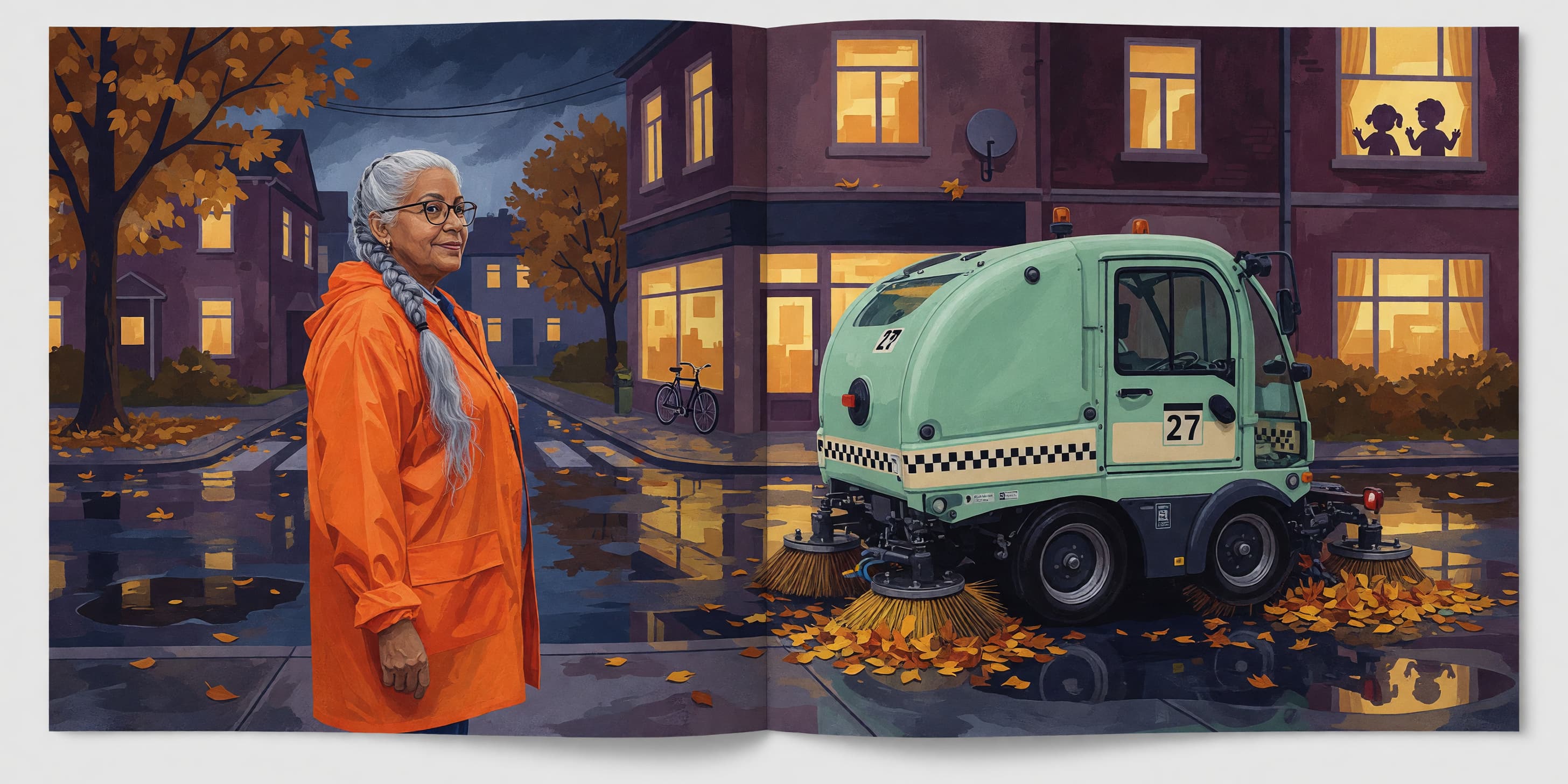 Night Street Sweeper Picture-Book Spread
