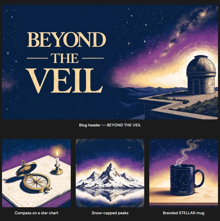 Stellar branded mug and mountain scene generated in brand style, not present in the training set