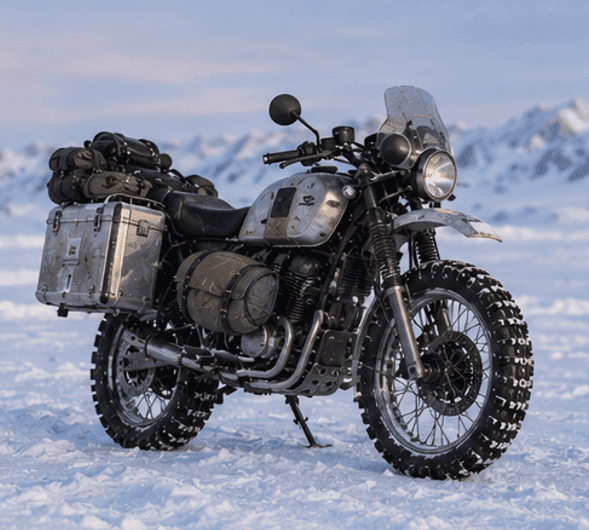 Reference: a loaded adventure motorcycle