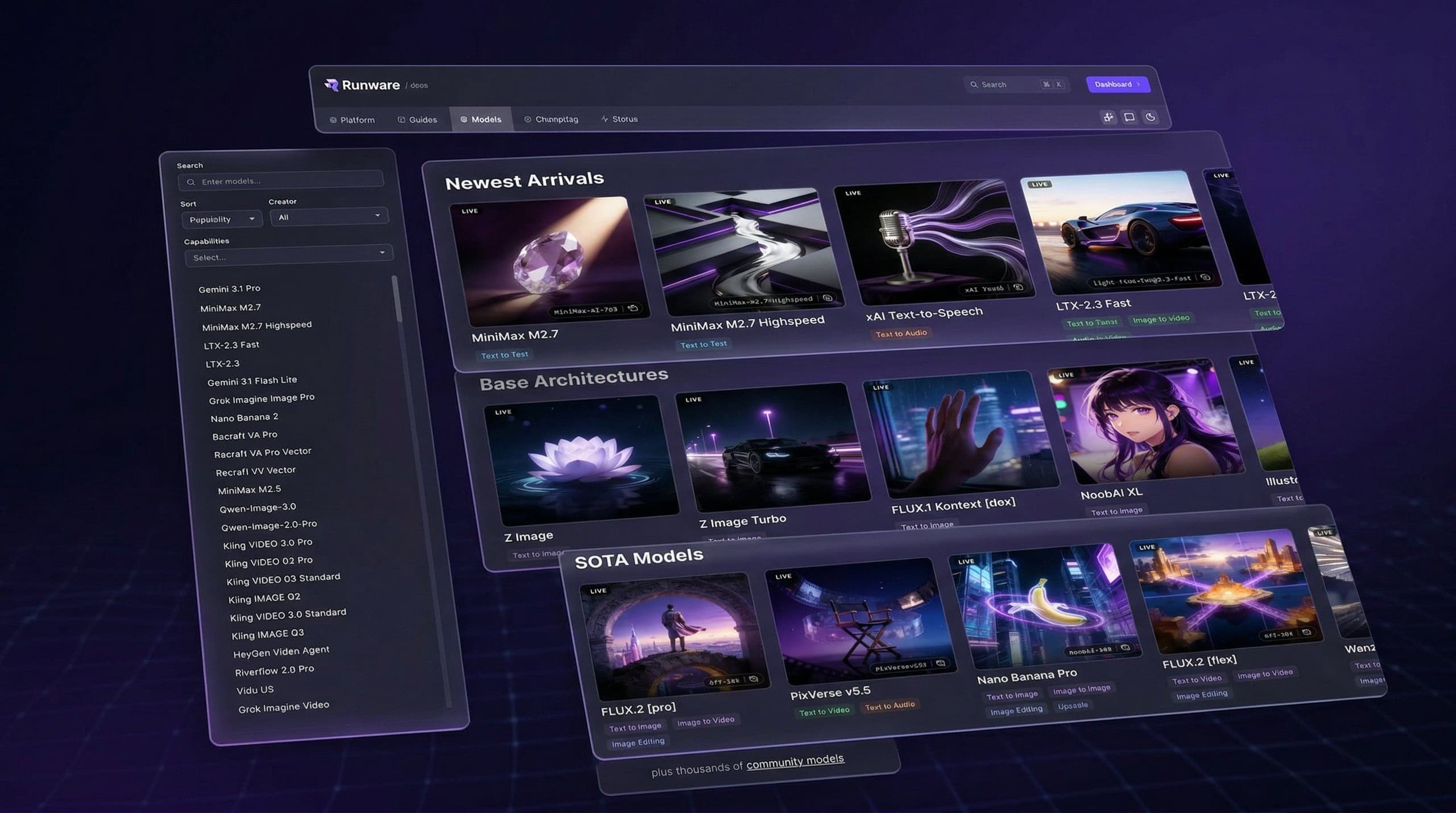 The Model Explorer page showing featured models organized by capability