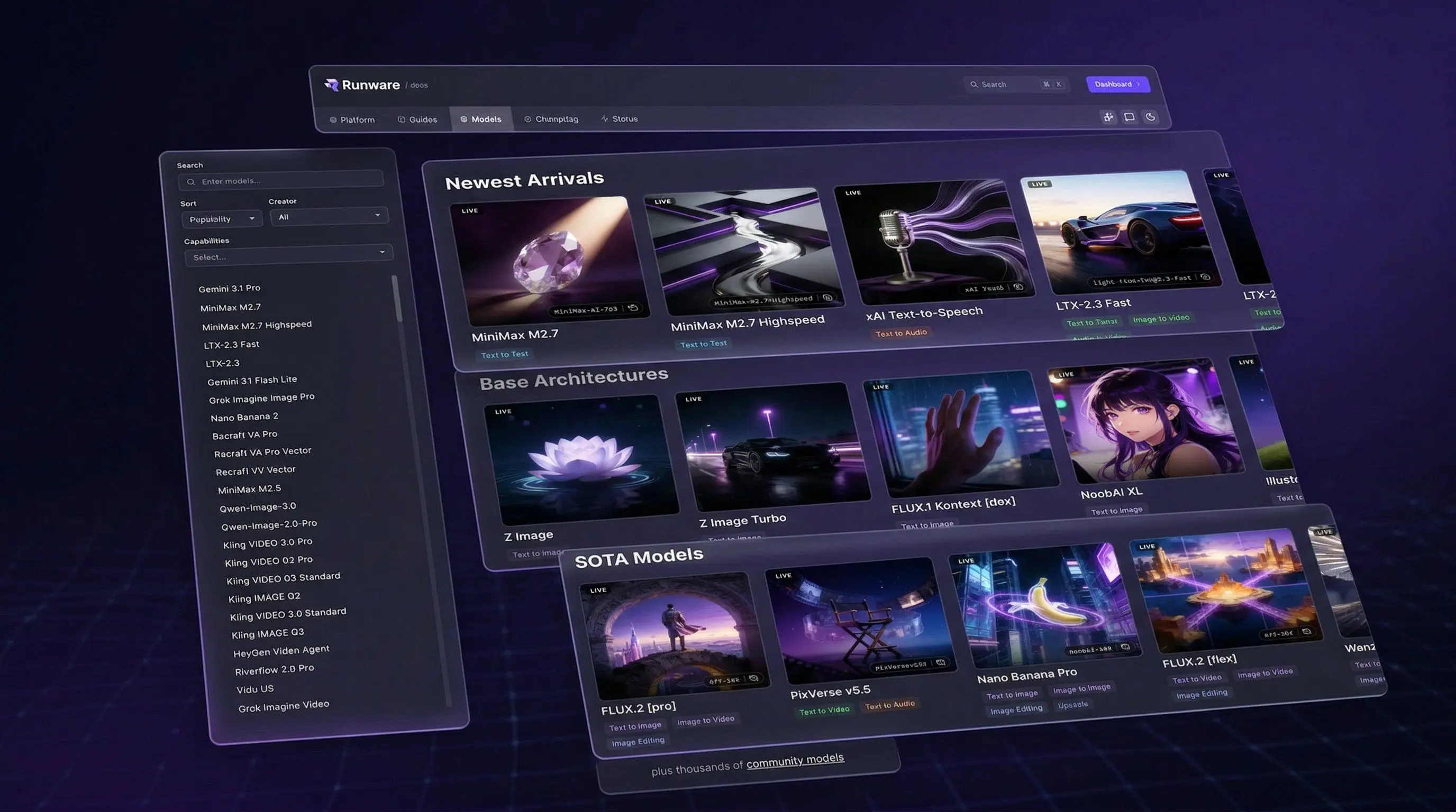 The Model Explorer page showing featured models organized by capability