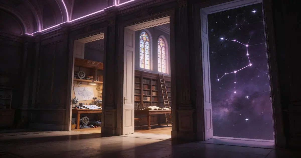 A futuristic documentation interface with glowing schema trees and interconnected nodes