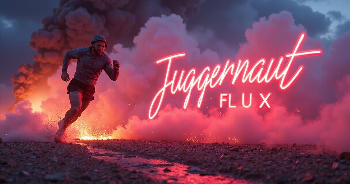 Creative ad image of powerful runner leaving a trail of pink smoke and sparks, speed, lights floating in the smoke