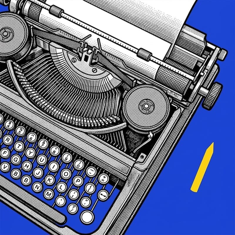 Training image: a blue-and-yellow halftone illustration of a vintage typewriter