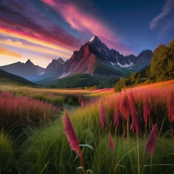 A field of wildflowers in front of a mountain range