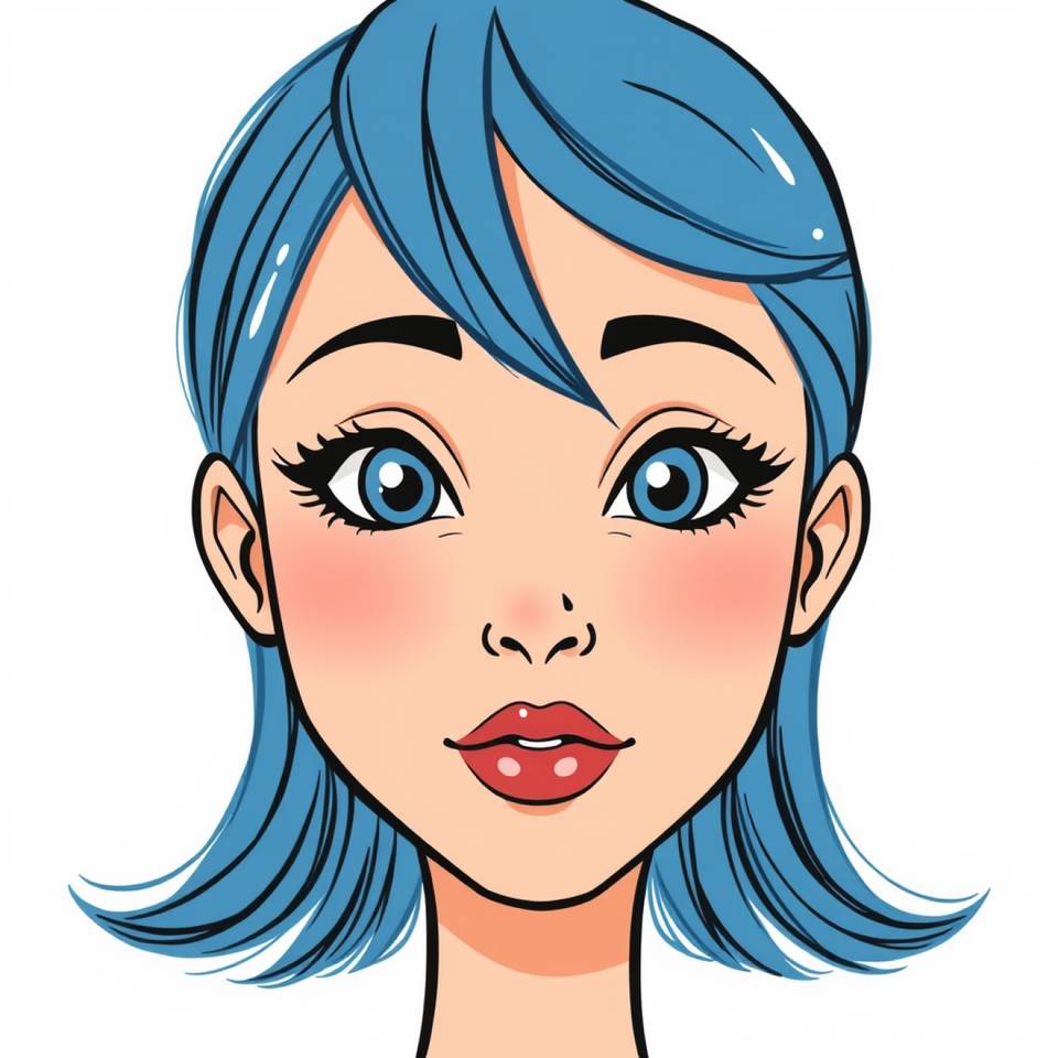 A woman with blue hair and blue eyes