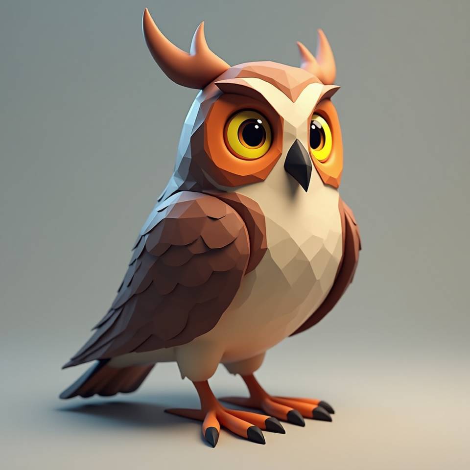 An owl is standing on a gray surface