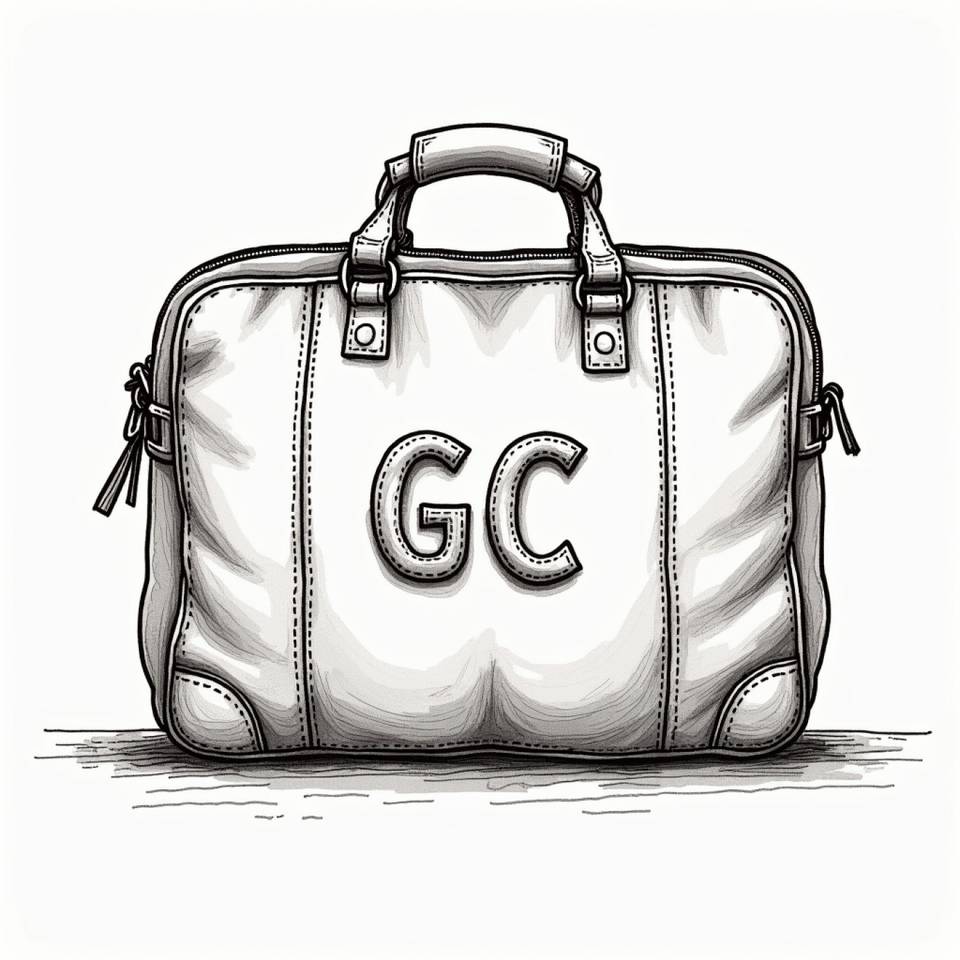 A drawing of a bag with the letters GC on it