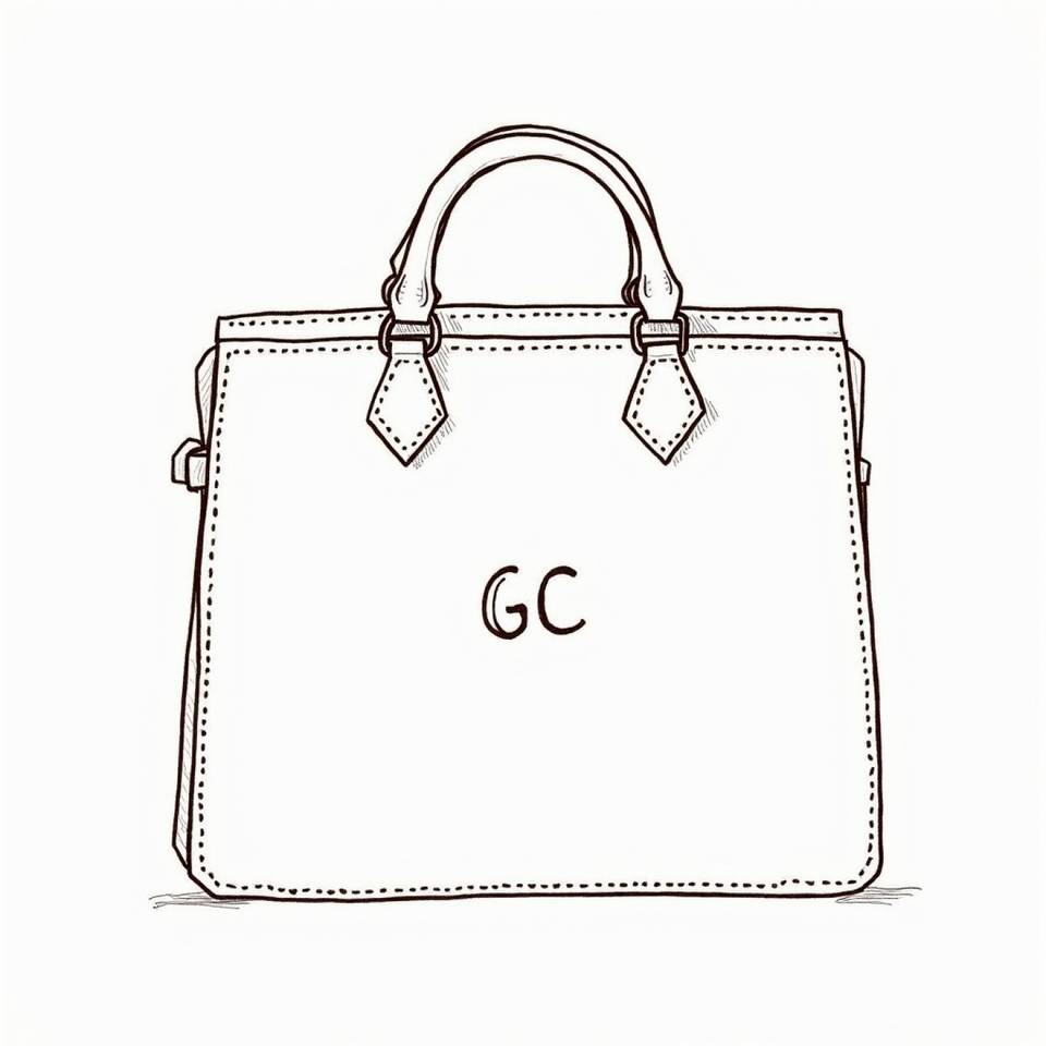 A drawing of a handbag with the letters GC on it