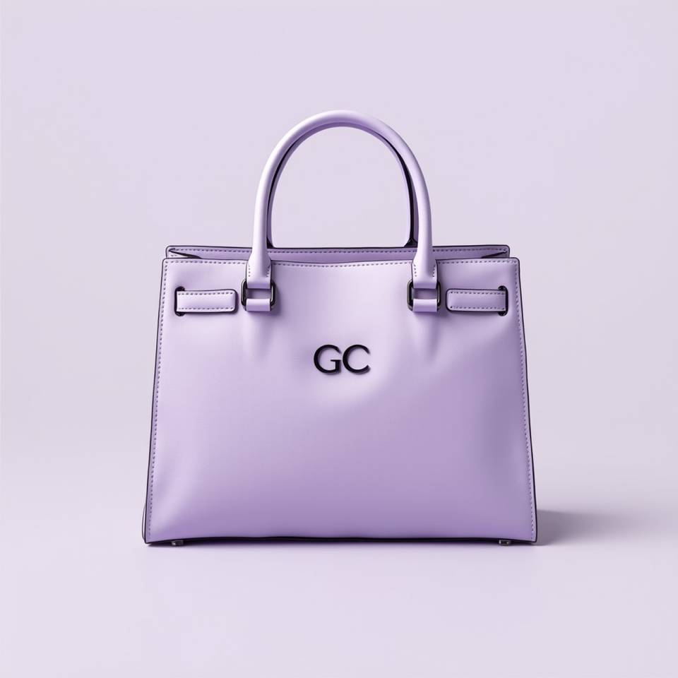 A purple handbag with the letters GC on it