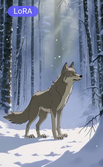 A wolf standing in the middle of a snowy forest