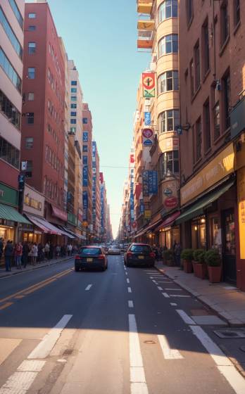 A city street filled with lots of tall buildings