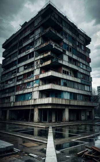 A tall building with a lot of windows in the middle of it