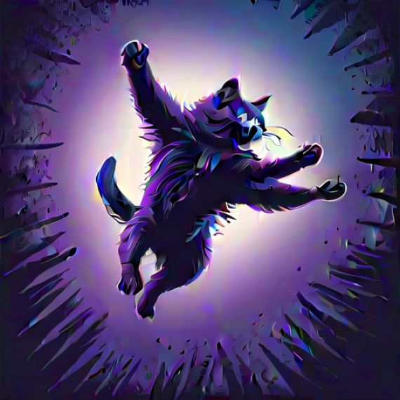 A digital painting of a cat jumping in the air