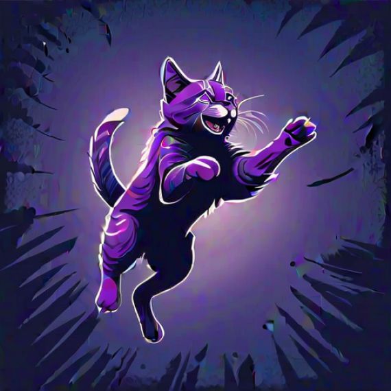 A digital painting of a cat jumping in the air