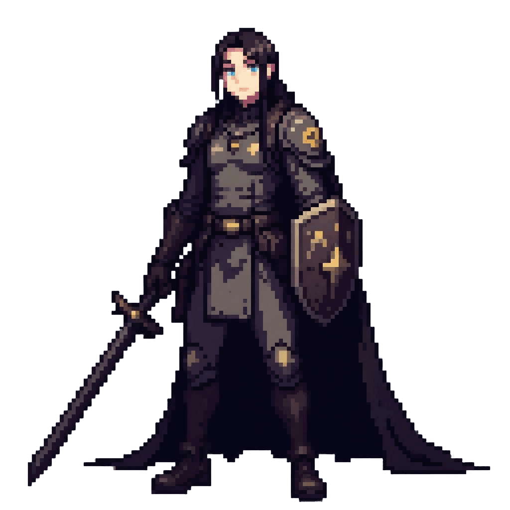 pixel art game asset, knight character, armored warrior, sword and shield, clean lines, vibrant colors, game-ready, professional pixel art style