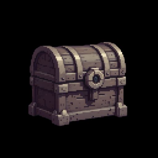 chest made of rock, gaming asset, pixel art, pixel_art_style, black background