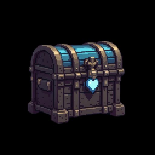 ice crystal chest, gaming asset, pixel art, pixel_art_style, black background