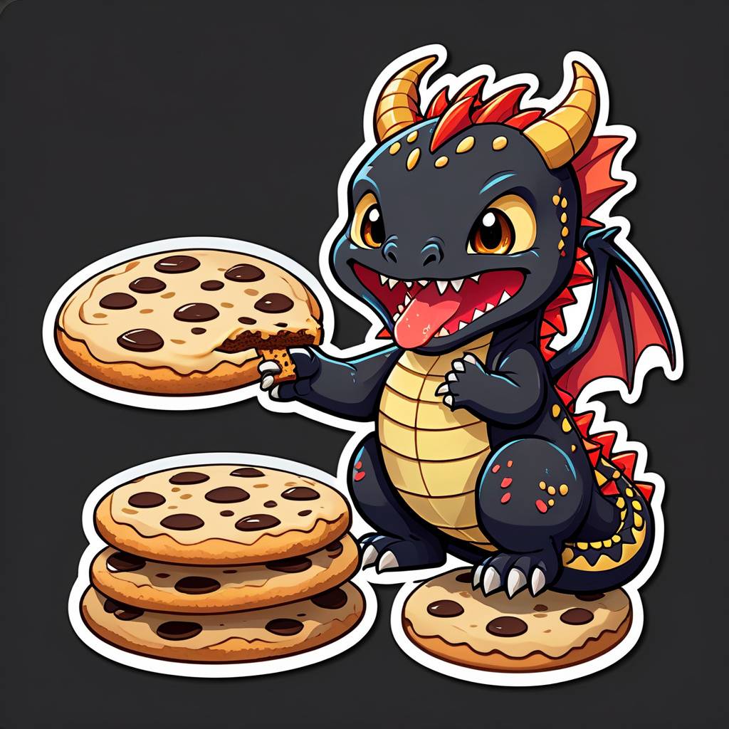 chibi dragon munching on a giant cookie