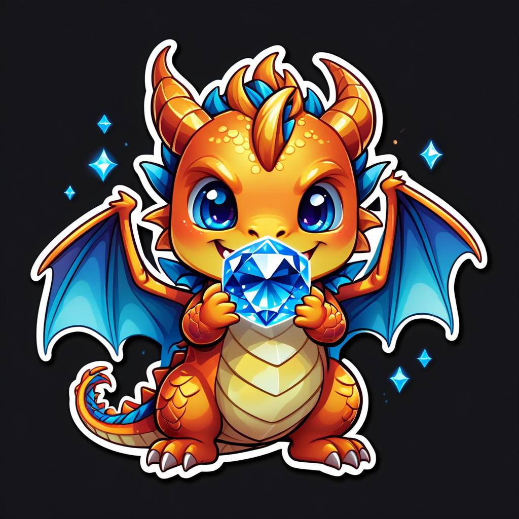 chibi dragon holding a glowing blue crystal