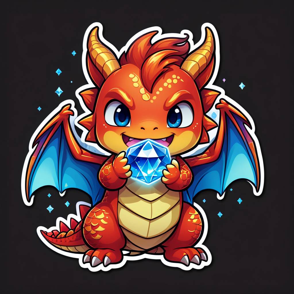 chibi dragon holding a glowing blue crystal