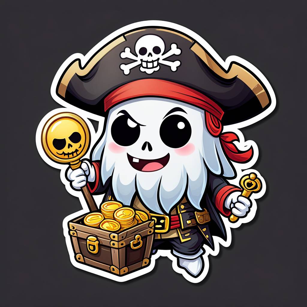 chibi ghost wearing a pirate hat and holding a tiny treasure map