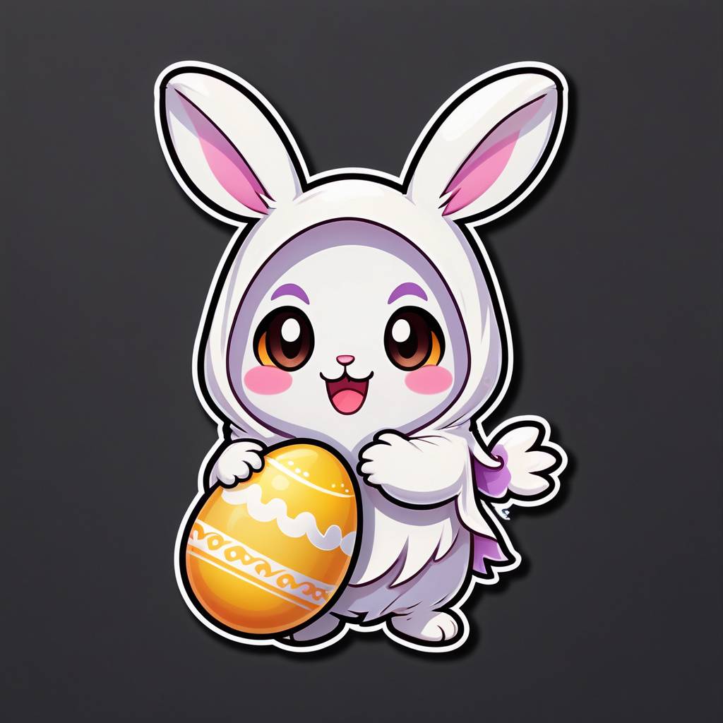 chibi ghost wearing bunny ears and holding a tiny Easter egg