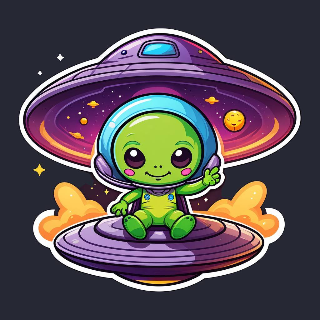 a cute alien waving from a flying saucer