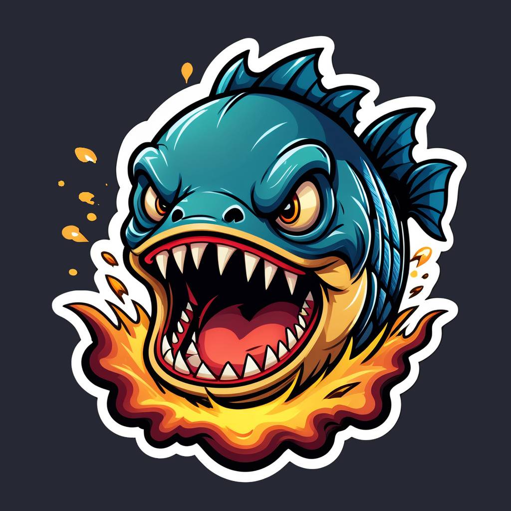 a fierce piranha surrounded by electric sparks