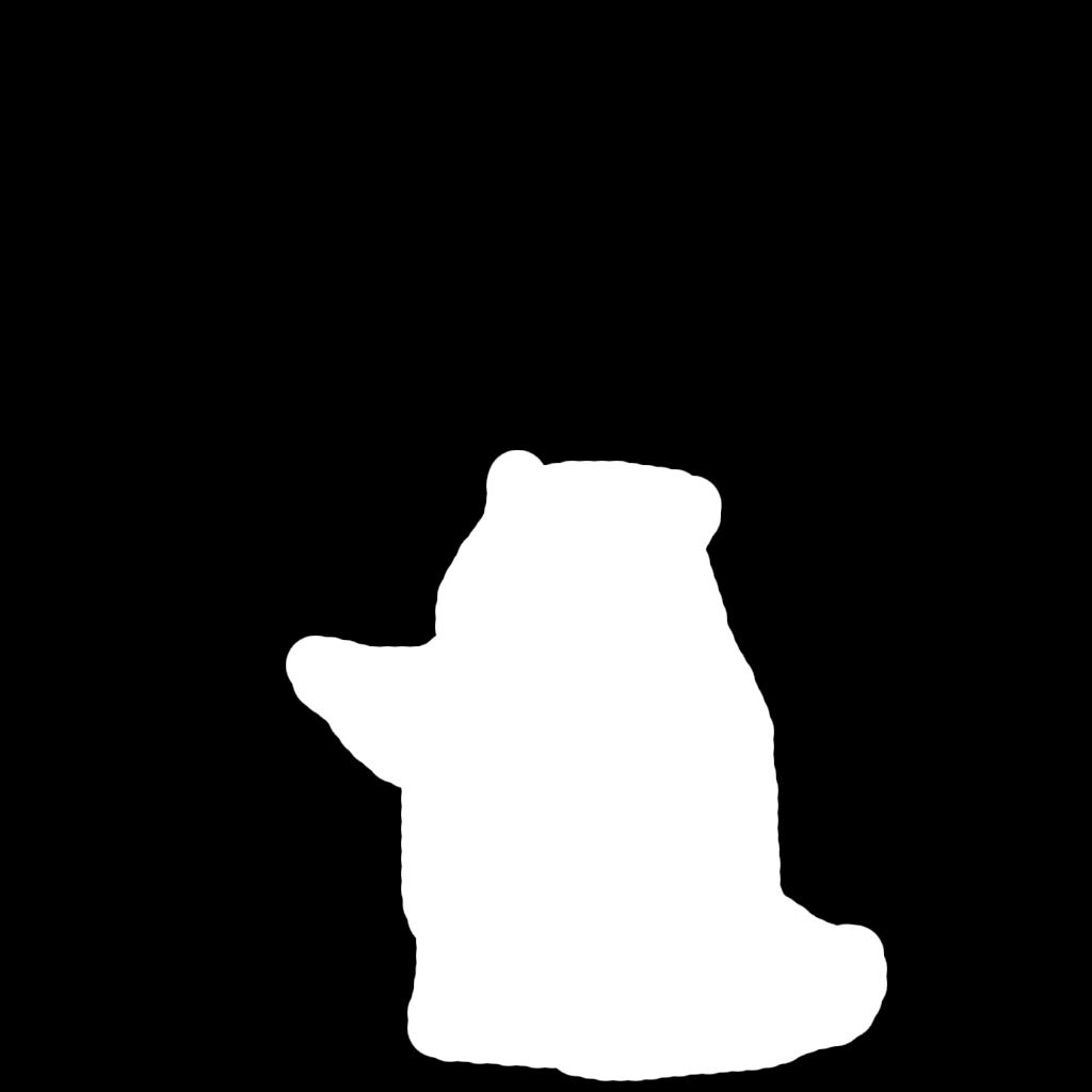 Black and white mask highlighting the raccoon area for inpainting
