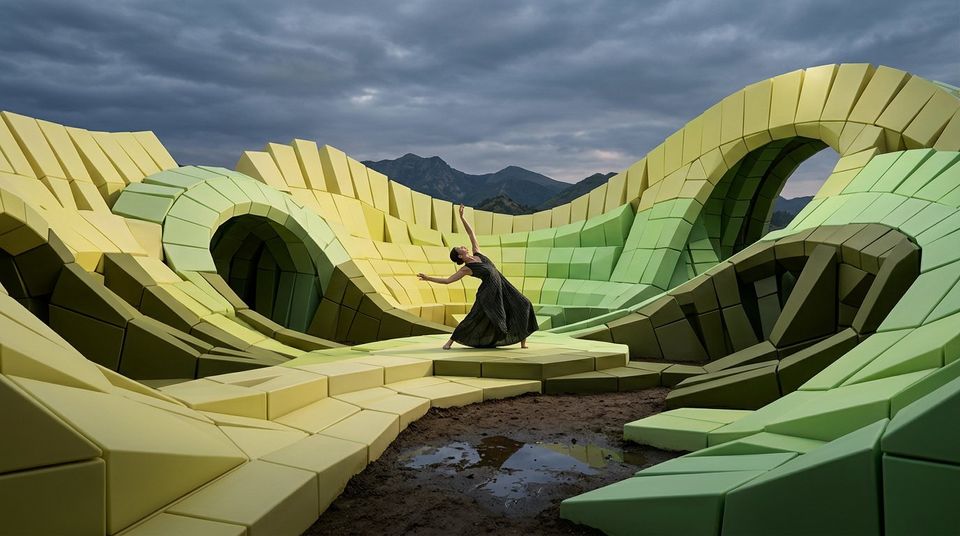 A performer inside a space shaped by sound and resonance