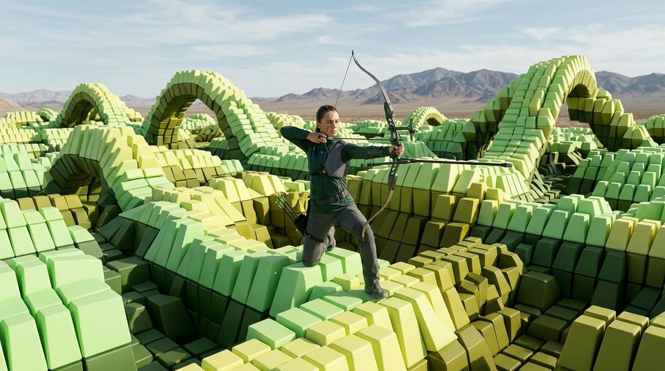 A subject aligned to guides, rigs, and controlled spatial references