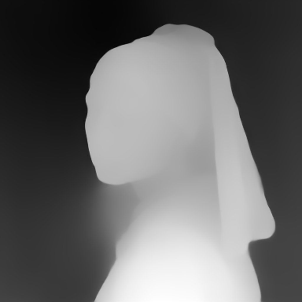 Depth map of Girl with a Pearl Earring, showing grayscale depth information