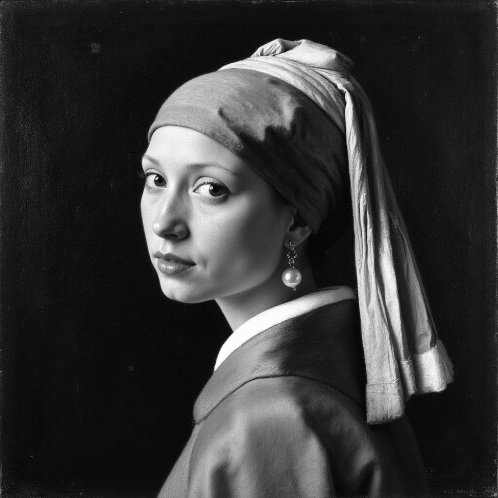 Grayscale version of Girl with a Pearl Earring used as tonal guidance
