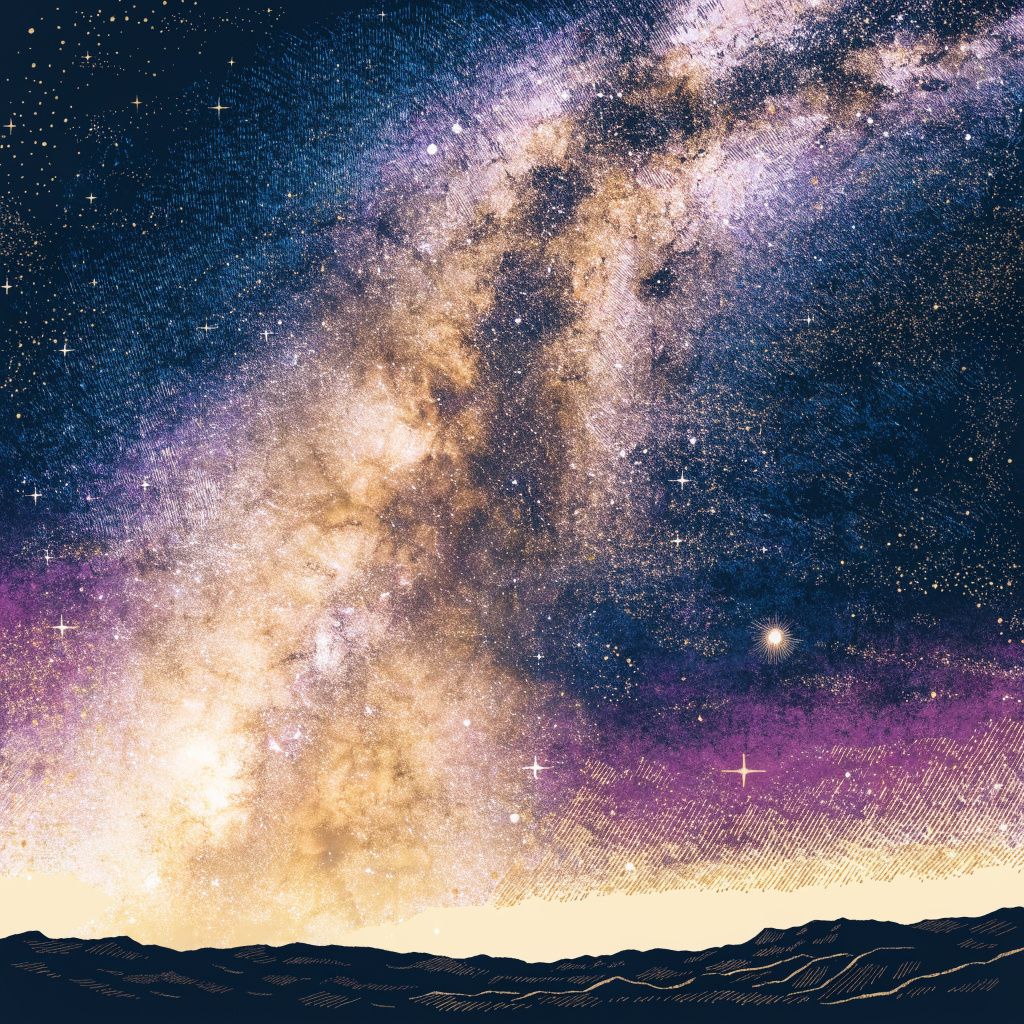 The Milky Way arching across the sky above a desert horizon