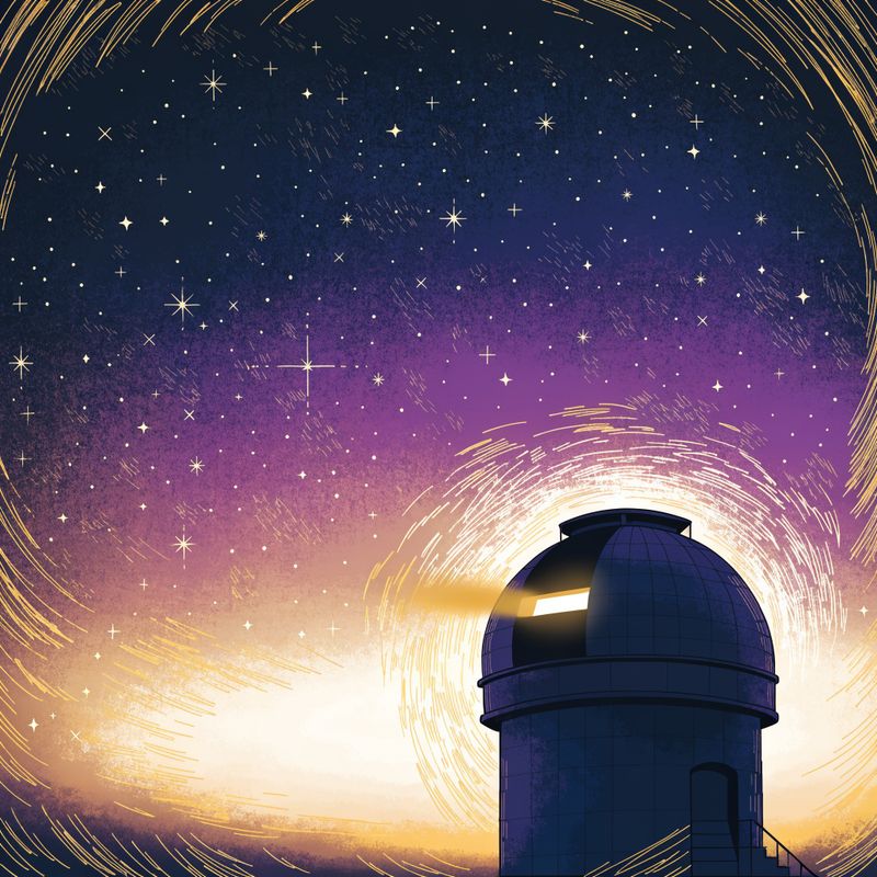 A domed observatory silhouetted against a starry sky